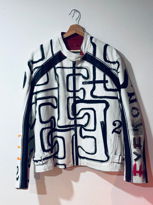 “EnD” paintEd lEathEr moto jackEt (sizE: XL)